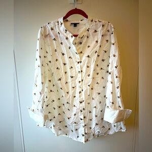 Victoria Beckham for Target - White, 100% cotton, Bee Print Blouse.  3X
